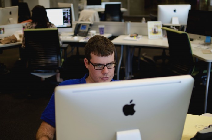 Robby Korth reports at the Arizona State University Walter Cronkite School of Journalism and Mass Communication. Photo by: David Ryan